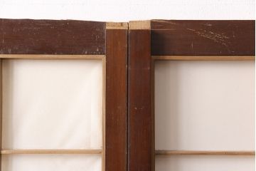 アンティーク建具　小さな障子戸付き　2種類の障子のデザインがお洒落でモダンな雪見障子戸4枚セット(建具、擦り上げ障子戸、擦上障子戸、引き戸)(R-049195)