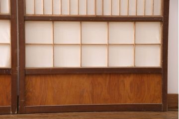 アンティーク建具　小さな障子戸付き　2種類の障子のデザインがお洒落でモダンな雪見障子戸4枚セット(建具、擦り上げ障子戸、擦上障子戸、引き戸)(R-049195)