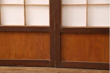 アンティーク建具　小さな障子戸付き　2種類の障子のデザインがお洒落でモダンな雪見障子戸4枚セット(建具、擦り上げ障子戸、擦上障子戸、引き戸)(R-049195)