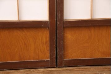 アンティーク建具　小さな障子戸付き　2種類の障子のデザインがお洒落でモダンな雪見障子戸4枚セット(建具、擦り上げ障子戸、擦上障子戸、引き戸)(R-049195)
