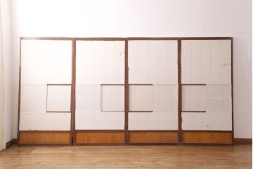 アンティーク建具　小さな障子戸付き　2種類の障子のデザインがお洒落でモダンな雪見障子戸4枚セット(建具、擦り上げ障子戸、擦上障子戸、引き戸)(R-049195)