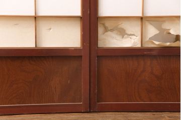 アンティーク建具　経年による風合いが情緒溢れる雪見障子戸2枚セット(摺り上げ障子戸、引き戸、擦り上げ障子戸、擦上障子戸、建具)(R-049196)