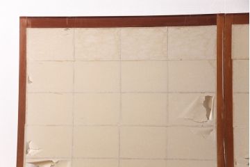 アンティーク建具　経年による風合いが情緒溢れる雪見障子戸2枚セット(摺り上げ障子戸、引き戸、擦り上げ障子戸、擦上障子戸、建具)(R-049196)