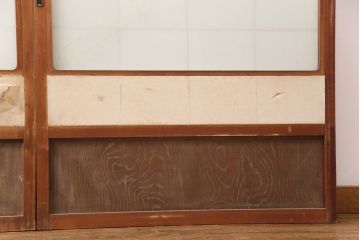 アンティーク建具　経年による風合いが情緒溢れる雪見障子戸2枚セット(摺り上げ障子戸、引き戸、擦り上げ障子戸、擦上障子戸、建具)(R-049196)