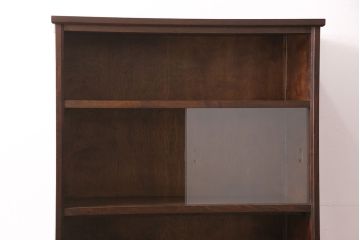 中古　九州民芸家具　縦桟が上品な印象を与えるガラス戸棚(収納棚、キャビネット)(R-049198)