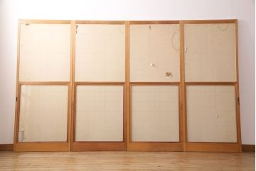 アンティーク建具　日本風情が感じられる雪見障子戸4枚セット(摺り上げ障子戸、引き戸、擦り上げ障子戸、擦上障子戸、建具)(R-049199)
