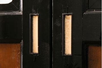 和製アンティーク　鏡板杉板一枚板　穏やかな風景図が和の風情を醸し出す引き戸4枚セット(建具、ガラス帯戸)(R-049200)