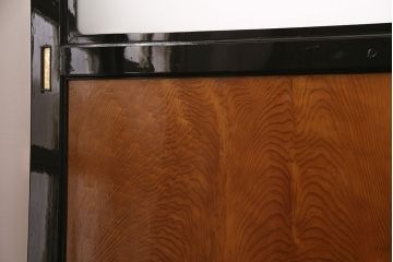 和製アンティーク　鏡板杉板一枚板　穏やかな風景図が和の風情を醸し出す引き戸4枚セット(建具、ガラス帯戸)(R-049200)