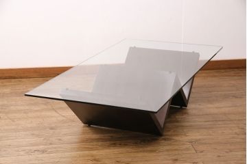 中古　arflex(アルフレックス)　MONTAGNA(モンターニャ)　W字型の脚のデザインがお洒落なセンターテーブル(定価約20万円)(ガラステーブル、ローテーブル)(R-049201)