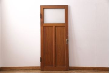 アンティーク建具　ヒノキ材　昭和レトロな空間づくりにおすすめの木製ドア(ガラス扉、建具)(R-049206)