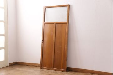 アンティーク建具　ヒノキ材　きらきら輝くダイヤガラスがレトロな雰囲気を醸し出す木製ドア(ガラス扉、建具)(R-049207)