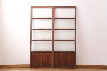 和製アンティーク　結霜ガラスとすりガラスがレトロな雰囲気を高めるガラス戸2枚セット(引き戸、建具)(R-049208)