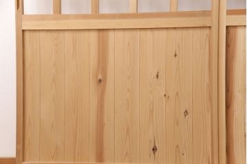 昭和レトロ　和モダンにおすすめ!明るい木色が魅力的な升目格子のガラス戸2枚セット(引き戸、建具、格子戸)(R-049210)
