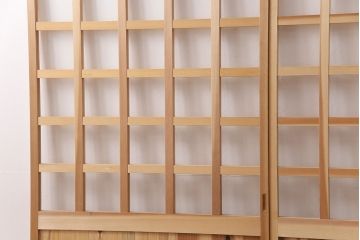 昭和レトロ　和モダンにおすすめ!明るい木色が魅力的な升目格子のガラス戸2枚セット(引き戸、建具、格子戸)(R-049210)