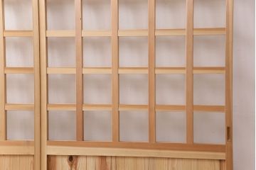 昭和レトロ　和モダンにおすすめ!明るい木色が魅力的な升目格子のガラス戸2枚セット(引き戸、建具、格子戸)(R-049210)