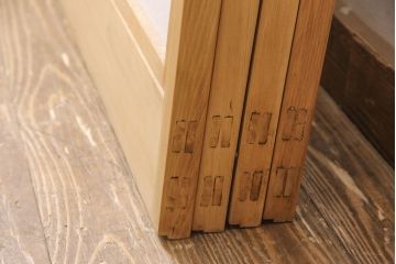 アンティーク建具　使い込まれた風合いが趣溢れる雪見障子戸4枚セット(摺り上げ障子戸、引き戸、擦り上げ障子戸、擦上障子戸、建具)(R-049212)