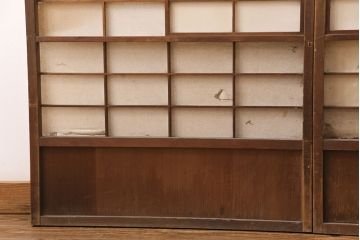 アンティーク建具　小さな障子戸付き　季節の移ろいを感じることができる雪見障子戸2枚セット(引き戸、擦り上げ障子戸、擦上障子戸、建具)(R-049213)