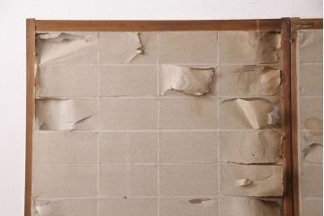 アンティーク建具　小さな障子戸付き　季節の移ろいを感じることができる雪見障子戸2枚セット(引き戸、擦り上げ障子戸、擦上障子戸、建具)(R-049213)