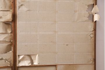 アンティーク建具　小さな障子戸付き　季節の移ろいを感じることができる雪見障子戸2枚セット(引き戸、擦り上げ障子戸、擦上障子戸、建具)(R-049213)