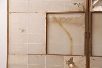 アンティーク建具　小さな障子戸付き　季節の移ろいを感じることができる雪見障子戸2枚セット(引き戸、擦り上げ障子戸、擦上障子戸、建具)(R-049213)