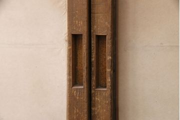 アンティーク建具　小さな障子戸付き　季節の移ろいを感じることができる雪見障子戸2枚セット(引き戸、擦り上げ障子戸、擦上障子戸、建具)(R-049213)