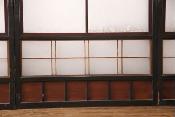 和製アンティーク　秋田県産　腰板ケヤキ材　昭和レトロな雰囲気を醸し出す障子戸4枚セット(ガラス戸、引き戸、建具)(R-049224)