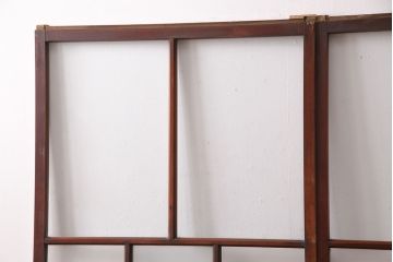 昭和レトロ　すりガラス・ダイヤガラス・クリアガラス　花柄のガラスがレトロな雰囲気を高めるガラス戸2枚セット(引き戸、建具)(R-049225)