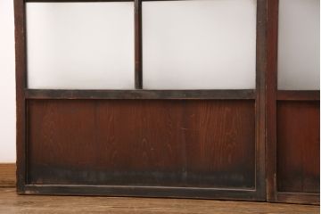 昭和レトロ　すりガラス・ダイヤガラス・クリアガラス　花柄のガラスがレトロな雰囲気を高めるガラス戸2枚セット(引き戸、建具)(R-049225)