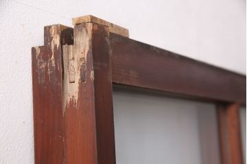 昭和レトロ　すりガラス・ダイヤガラス・クリアガラス　花柄のガラスがレトロな雰囲気を高めるガラス戸2枚セット(引き戸、建具)(R-049225)