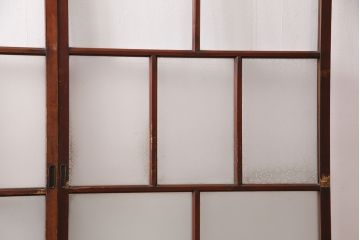 昭和レトロ　すりガラス・ダイヤガラス・クリアガラス　花柄のガラスがレトロな雰囲気を高めるガラス戸2枚セット(引き戸、建具)(R-049225)