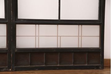 和製アンティーク　秋田県産　腰板ケヤキ材　レトロな空間づくりにおすすめなガラス戸4枚セット(引き戸、建具)(R-049226)