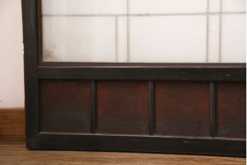 和製アンティーク　秋田県産　腰板ケヤキ材　レトロな空間づくりにおすすめなガラス戸4枚セット(引き戸、建具)(R-049226)