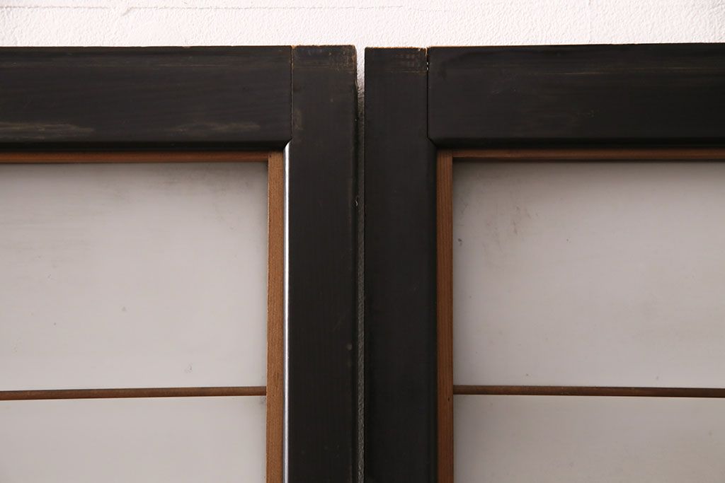 和製アンティーク　秋田県産　腰板ケヤキ材　落ち着きあるレトロな空間づくりにおすすめなガラス戸4枚セット(引き戸、建具)(R-049227)