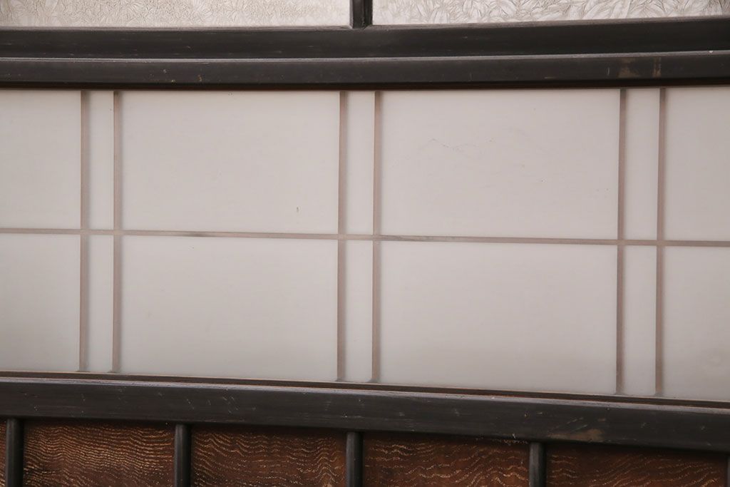 和製アンティーク　秋田県産　腰板ケヤキ材　落ち着きあるレトロな空間づくりにおすすめなガラス戸4枚セット(引き戸、建具)(R-049227)