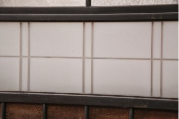 和製アンティーク　秋田県産　腰板ケヤキ材　落ち着きあるレトロな空間づくりにおすすめなガラス戸4枚セット(引き戸、建具)(R-049227)