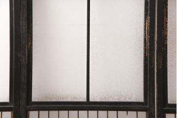 和製アンティーク　昭和初期　結霜ガラス・すりガラス　黒い框がレトロな雰囲気を高めるスリムなガラス戸4枚セット(引き戸、建具)(R-049228)