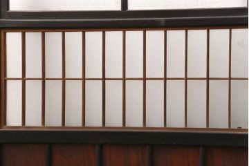和製アンティーク　昭和初期　結霜ガラス・すりガラス　黒い框がレトロな雰囲気を高めるスリムなガラス戸4枚セット(引き戸、建具)(R-049228)