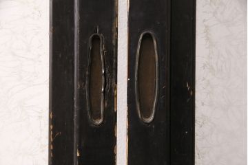 和製アンティーク　昭和初期　結霜ガラス・すりガラス　黒い框がレトロな雰囲気を高めるスリムなガラス戸4枚セット(引き戸、建具)(R-049228)