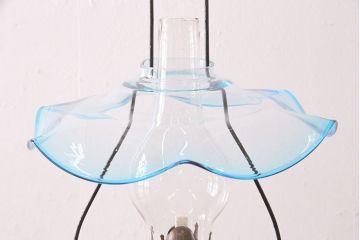 和製アンティーク　大正期　波のようなデザインがおしゃれな吊り下げオイルランプ(ハンギングランプ、吊り下げランプ、石油ランプ)(R-049230)