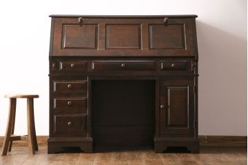 中古　北海道民芸家具　希少な絶版品!両袖タイプで収納力も抜群のライティングビューロー(デスク、在宅ワーク、在宅用両袖机)(R-049240)