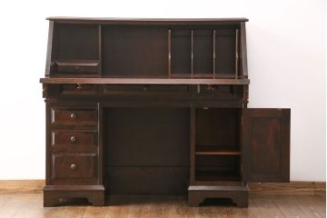中古　北海道民芸家具　希少な絶版品!両袖タイプで収納力も抜群のライティングビューロー(デスク、在宅ワーク、在宅用両袖机)(R-049240)