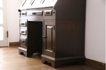 中古　北海道民芸家具　希少な絶版品!両袖タイプで収納力も抜群のライティングビューロー(デスク、在宅ワーク、在宅用両袖机)(R-049240)