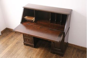 中古　北海道民芸家具　希少な絶版品!両袖タイプで収納力も抜群のライティングビューロー(デスク、在宅ワーク、在宅用両袖机)(R-049240)