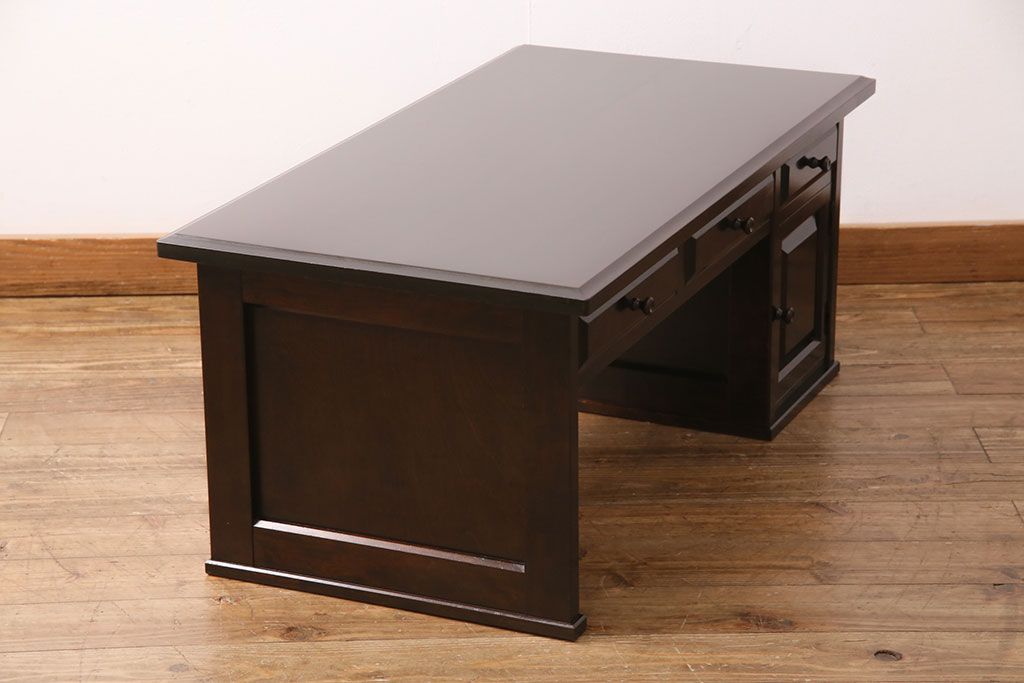 中古　北海道民芸家具　落ち着いた色合いがシックな雰囲気を漂わせる文机(片袖机、在宅ワーク、在宅用デスク)(R-049249)