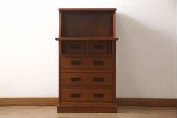 中古　高級唐木家具　上質なつくりが品の良さを高めるカリン材製ライティングビューロー(デスク、机、在宅ワーク、在宅用チェスト、花梨材)(R-049250)