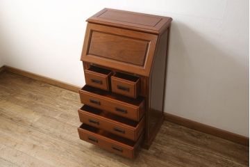 中古　高級唐木家具　上質なつくりが品の良さを高めるカリン材製ライティングビューロー(デスク、机、在宅ワーク、在宅用チェスト、花梨材)(R-049250)