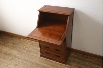 中古　高級唐木家具　上質なつくりが品の良さを高めるカリン材製ライティングビューロー(デスク、机、在宅ワーク、在宅用チェスト、花梨材)(R-049250)