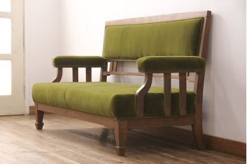 アンティーク家具　ナラ材　希少!象嵌入りの凝ったつくりが魅力的なソファ(3人掛けソファ、2人掛けソファ、アームソファ)(R-049251)