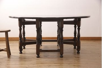 中古　松本民芸家具　B.R型　クラシカルな脚が目を引くバタフライテーブル(定価約42万円)(ゲートレッグテーブル、ダイニングテーブル)(R-049256)
