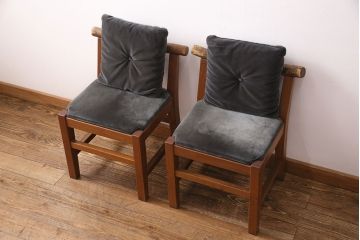 和製ヴィンテージ　民芸家具　チーク材　どっしりとした重厚感のあるチェア2脚セット(ダイニングチェア、椅子、ビンテージ、バラ売り可能)(R-049258)
